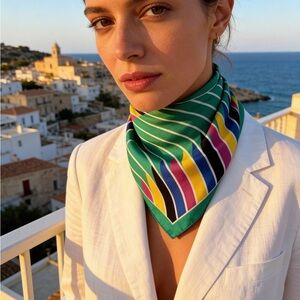 Vintage Striped Multicolor Scarf Liz Sinclair Made In Italy